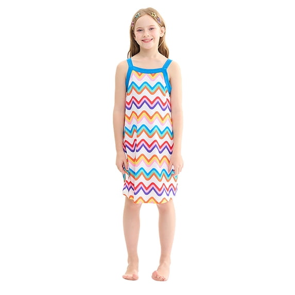 HOWPAY Girls Dresses Graphic Crew Neck Sleeveless Casual A-Line Flowy Dresses Loose Fit Comfy Beach Vacation Party Summer Midi Sundress Multicolour