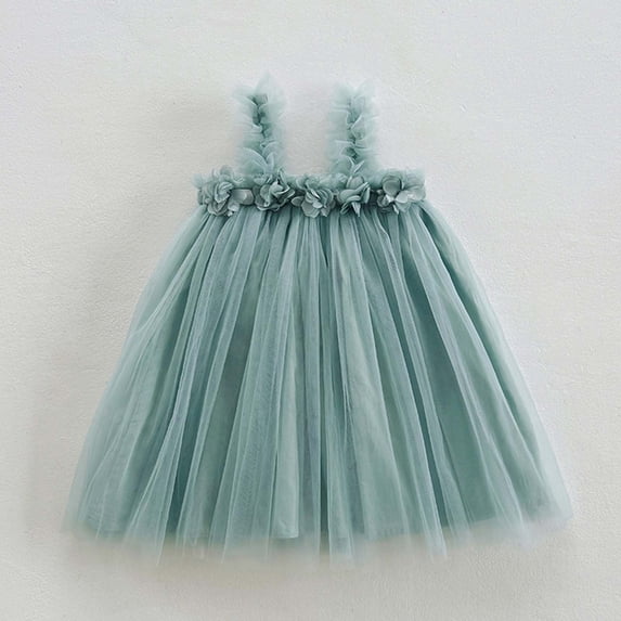 HOWPAY Girls' Dresses Sleeveless Solid Color Lightweight A-Line Flowy Mesh Princess Dresses Loose Fit Summer Party Casual Sundress Blue