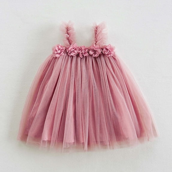 HOWPAY Girls Dresses Sleeveless Solid Color Lightweight A-Line Flowy Mesh Princess Dresses Loose Fit Summer Party Casual Sundress Pink