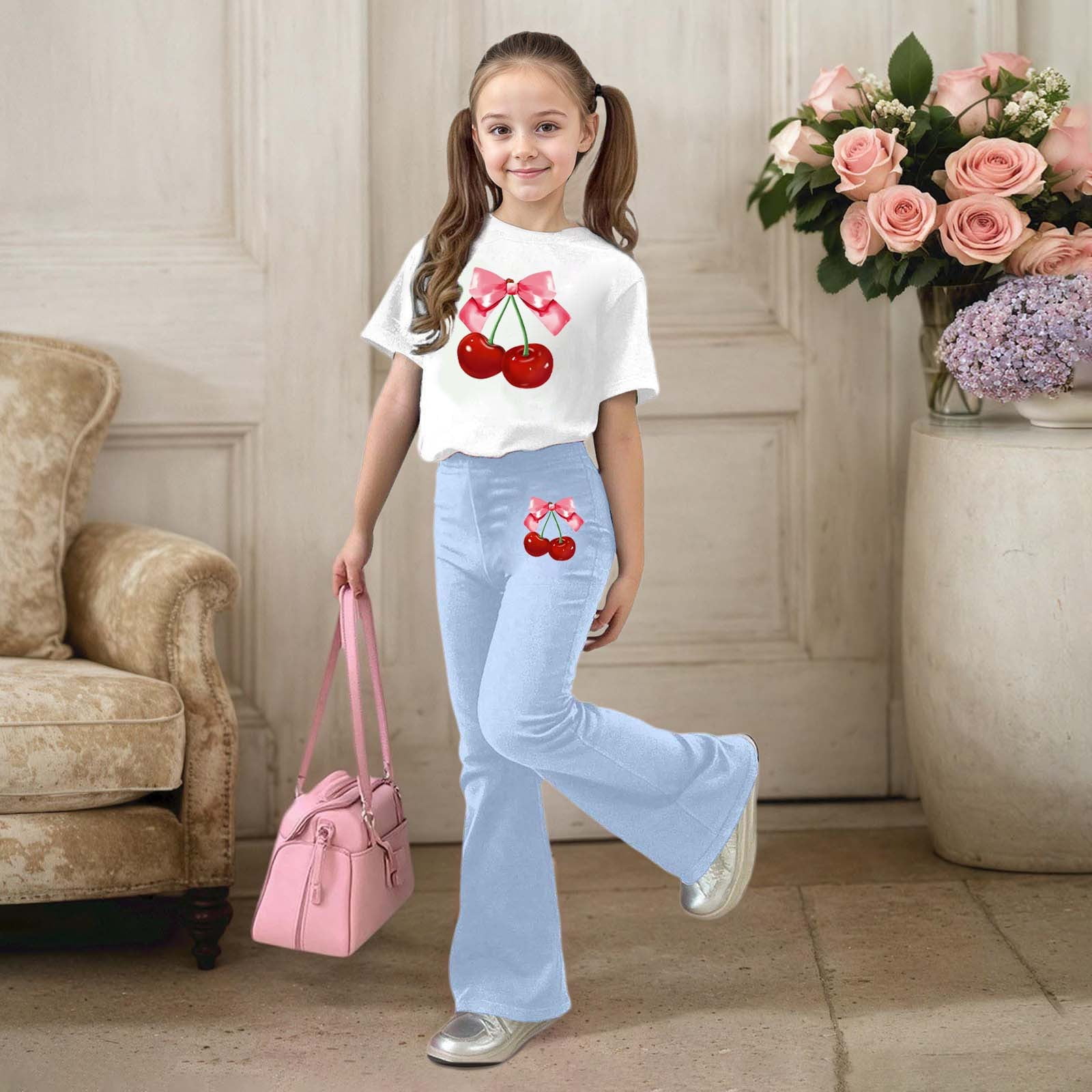 HOWPAY Girls Outfits 2 Piece Graphic Short Sleeve Crew Neck T-Shirt and ...