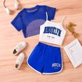 thumbnail image 1 of HOWPAY Girls Summer Outfits 3 Piece Letter Print Cami Top and Short Sleeve Mesh Tee Set with Shorts Casual Loose Fit Clothing Sets Blue, 1 of 8