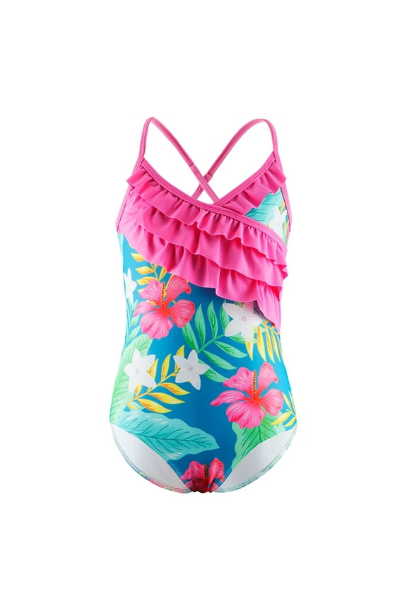 Girls Swimsuit One Piece Cute Adjustable Crossback Straps Tankini Bathing Sun Beach Bikini Set for Swimming Pools Summer Swimwear Hot Pink