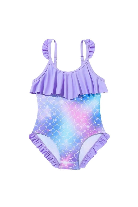 Girls Swimsuit One Piece Cute Sleeveless Bathing Suit Sports Sun Beach Tankini Set for Swimming Pools Loose Fit Summer Swimwear Purple