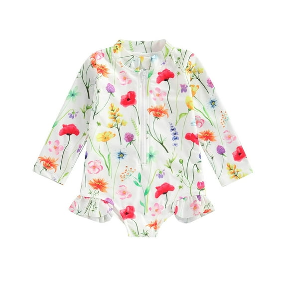 HOWPAY Girls Swimsuit One Piece Summer Cute Long Sleeve Bathing Suit Sports Sun Beach Tankini Set for Swimming Pools Loose Fit Swimwear White