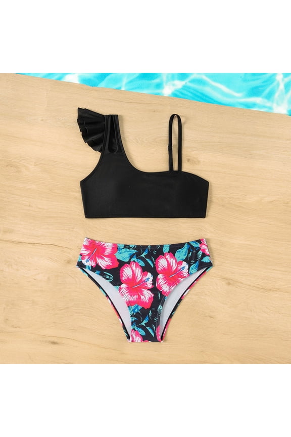 Girls Swimsuit Quick Drying Summer Sleeveless Bathing Suit Cut out Loose Fit Casual Sport Vacation Beach Pool 2 Piece Swimwear Black