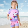 thumbnail image 1 of HOWPAY Girls Swimsuit Short Sleeve Tropical Print Quick Dry Tankini High Waist Boyshort Bathing Suit Summer Beach Casual 2 Piece Swimwear Red, 1 of 9