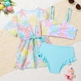 thumbnail image 1 of HOWPAY Girls Swimsuit Sleeveless Tankini Cut Out Bikini Bottoms Bathing Suit with Coverups Tropical Print Summer Casual 2 Piece Swimwear Light Blue, 1 of 6