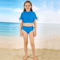 thumbnail image 1 of HOWPAY Girls Swimsuit Solid Color Quick Dry Short Sleeve Tankini High Waist Boyshort Bathing Suit Summer Beach Vacation 2 Piece Swimwear Blue, 1 of 9