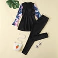 thumbnail image 1 of HOWPAY Girls Swimsuit Tropical Print Quick Dry Long Sleeve Tankini High Waist Swim Pants Bathing Suit Summer Beach Pool 2 Piece Swimwear Black, 1 of 4