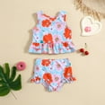 thumbnail image 1 of HOWPAY Girls Swimsuit Tropical Print Sleeveless Tankini High Waist Bikini Bottoms Swim Suit Summer Sport Quick Dry 2 Piece Swimwear Blue, 1 of 6
