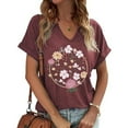 thumbnail image 1 of HOWPAY Graphic T Shirts for Women Boho Floral Short Sleeve V Neck Cute T Shirts Vintage Loose Fit Casual Oversized Tees Comfy Soft Fall Clothes M, 1 of 4