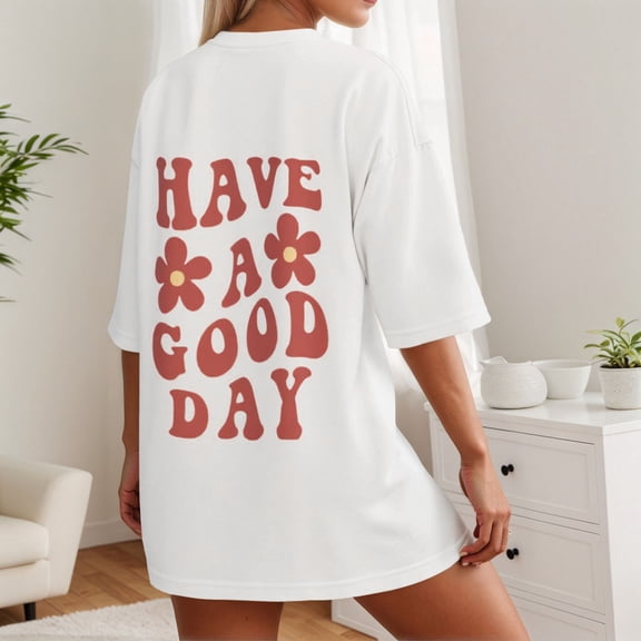 HOWPAY Graphic T Shirts for Women Short Sleeve V Neck Cute T Shirts Vintage Casual Loose Fit Oversized Basic Tees Comfy Soft Fall Clothes White XXL