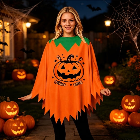 HOWPAY Halloween Capes For Adults Pumpkin Cosplay Cloak Cape Adult Fancy Role Play Outfit For Masquerade Carnival Holiday Event Halloween Costumes One Size
