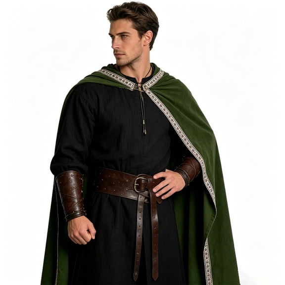 HOWPAY Halloween Capes For Men Medieval Knight Warrior Ranger Velvet Half Shoulder Cape Cosplay Outfit Role Play Fancy Dress For Event Halloween Costumes One Size