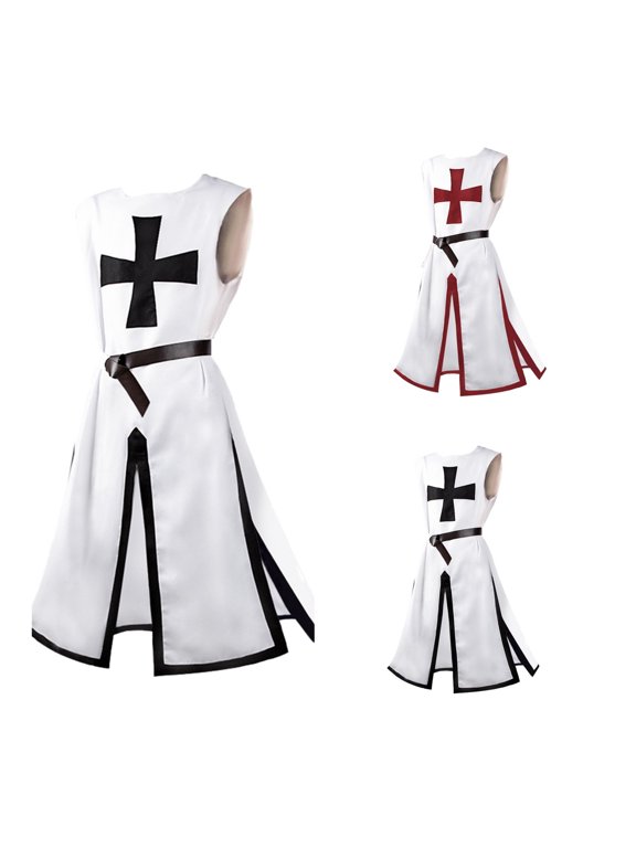 Halloween Costumes for Men Medieval Templar Knight Jacket Slit Patchwork Cross Top Cosplay Outfit For Halloween Party Event Halloween Costumes S