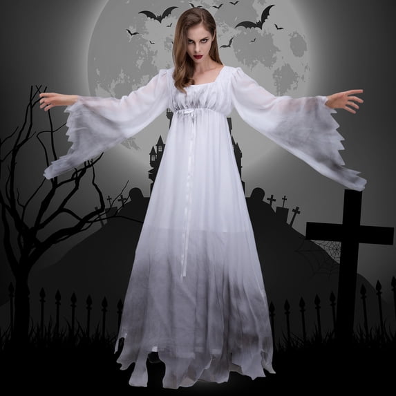 HOWPAY Halloween Costumes For Women Ghost Zombie Vampire Bride Cosplay Outfit Spooky Undead Role Play Fancy Dress For Masquerade Party Event Halloween Costume XL