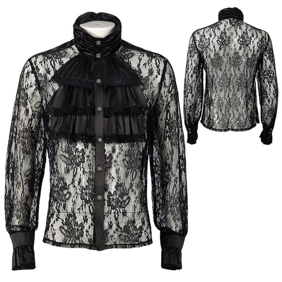 HOWPAY Halloween Costumes for Men Pirate Vampire Shirt Renaissance Victorian Gothic Style Cosplay Top For Halloween Party Event Halloween Costumes M