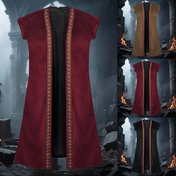 HOWPAY Halloween Costumes for Men Renaissance Pirate Long Embroidered Vest Medieval Cosplay Outfit Stage Performance Fancy Wear Halloween Costumes L