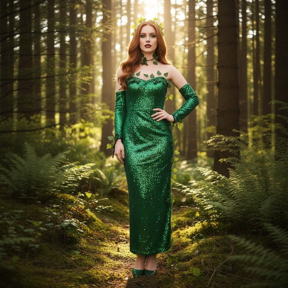 HOWPAY Halloween Dresses For Women Leaf Sequin Dress Slit Strapless Long Gown Dance Costume Adult Women Role Play Fancy Outfit For Halloween Party Halloween Costumes XL