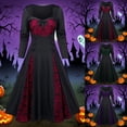thumbnail image 1 of HOWPAY Halloween Dresses For Women Long Dress Lace Patchwork Color Block Style Halloween Fancy Outfit For Cosplay Masquerade Party Stage Event Halloween Costumes L, 1 of 3