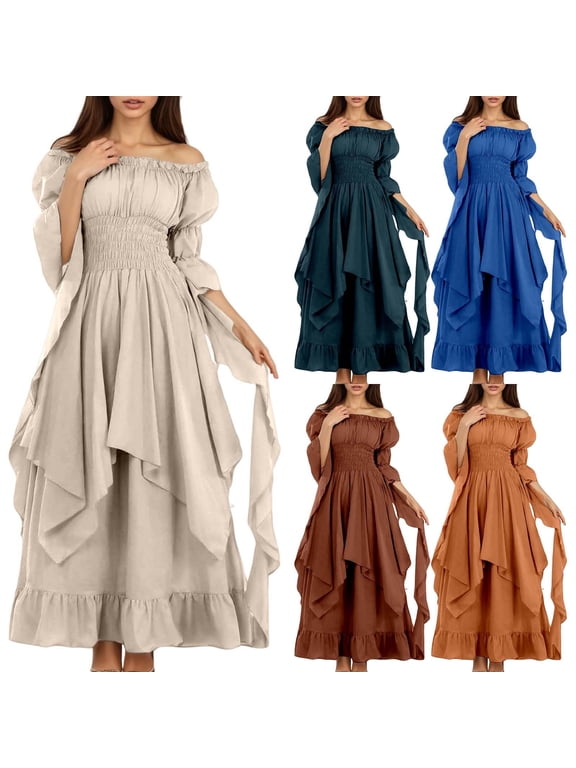 Halloween Dresses For Women Medieval Renaissance Vintage Dress Women Gothic Gown Stage Performance Costume Fancy Outfit For Halloween Party Halloween Costumes L/XXL