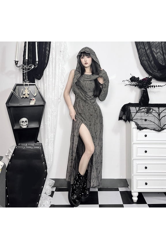 Halloween Dresses For Women Wasteland Dune Style Hooded Long Dress Vintage Post Apocalyptic Fancy Outfit For Cosplay Masquerade Party Event Halloween Costumes M
