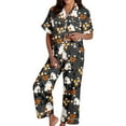 thumbnail image 1 of HOWPAY Halloween Pajamas Women Set Ghost Pumpkin Print Short Sleeve Button down Shirts and Pants Comfort Lounge Set 2 Piece Classic Soft Loungewear Pjs Set Black S, 1 of 7