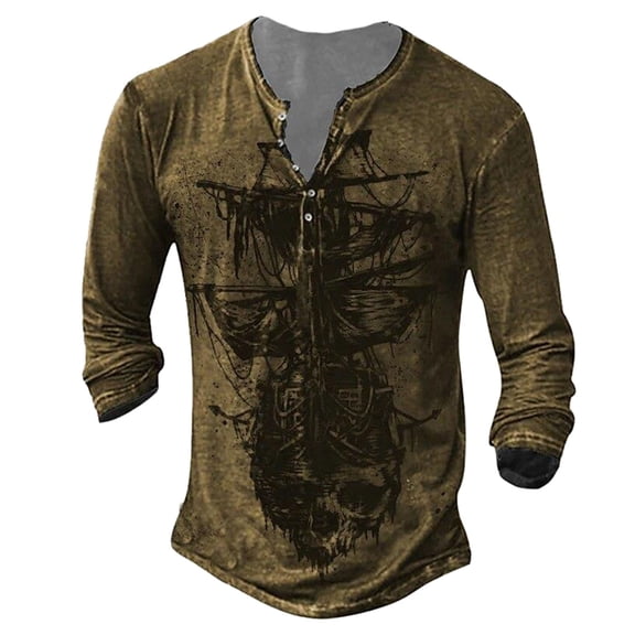 HOWPAY Henley Shirts for Men Long Sleeve Lightweight Printing Loose Fit Classic T-Shirts Casual Button down Tee Tops Oversized Fall Outfits Yellow XL