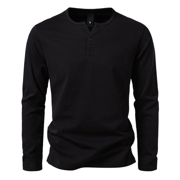 HOWPAY Henley Shirts for Men Long Sleeve Oversized Solid Color Tee Tops Loose Fit Casual Button down T-Shirts Lightweight Soft Fall Clothes Black XL