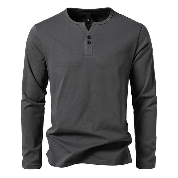HOWPAY Henley Shirts for Men Long Sleeve Oversized Solid Color Tee Tops Loose Fit Casual Button down T-Shirts Soft Fall Clothes Dark Gray XXXXXL