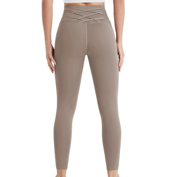 HOWPAY High Waisted Leggings for Women Lifting Tummy Control Workout Athletic Yoga Pants Solid Color Casual Stretchy Tights Soft Comfortable Baggy Sweat Pants Coffee S