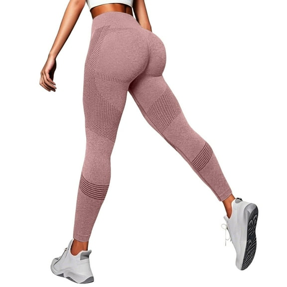 HOWPAY High Waisted Leggings for Women Lifting Tummy Control Workout Athletic Yoga Pants Stretchy Solid Color Slim Fit Soft Comfy Lounge Pants Pink S