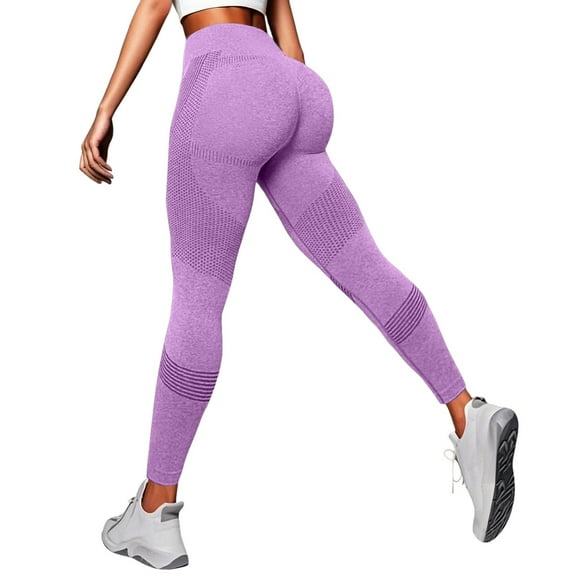 HOWPAY High Waisted Leggings for Women Butt Lifting Tummy Control Workout Athletic Yoga Pants Stretchy Solid Color Slim Fit Soft Comfy Lounge Pants Purple M
