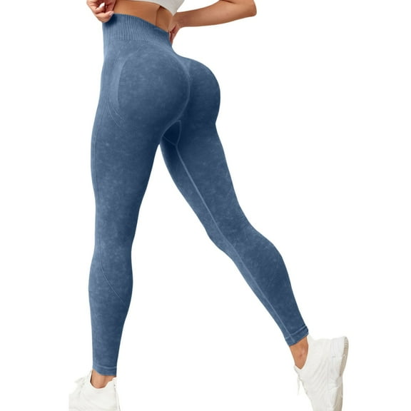 HOWPAY High Waisted Leggings for Women Butt Lifting Tummy Control Workout Athletic Yoga Pants Stretchy Solid Color Tights Soft Comfy Lounge Pants Blue S