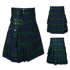 HOWPAY Kilt for Men Traditional Highland Scottish Tartan Utility Kilt with Adjustable Straps and Cargo Pockets Sports Retro Wear Green L