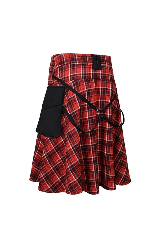 Kilt for Men Traditional Highland Tartan Tactical Sports Utility Kilt Scottish with Adjustable Straps and Cargo Pockets Everyday Wear Red XXL