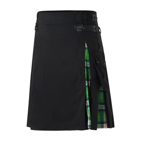 HOWPAY Kilt for Men Traditional Highland Tartan Tactical Sports Utility Kilt Scottish with Straps and Large Cargo Pockets for Everyday Wear Green L