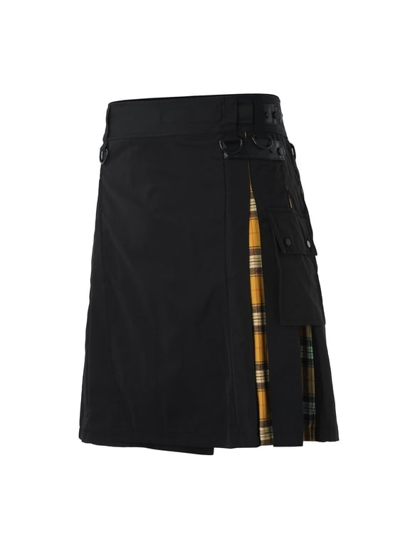 Kilt for Men Traditional Highland Tartan Utility Kilt Scottish with Straps and Large Cargo Pockets for Everyday Wear Yellow XXL