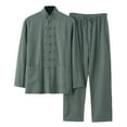 thumbnail image 1 of HOWPAY Kung Fu Suits for Men Chinese Traditional Martial Arts Exercise Kungfu Long Sleeve Uniform Shirts and Pants 2 Piece Tai Chi Outfits Green XL, 1 of 7