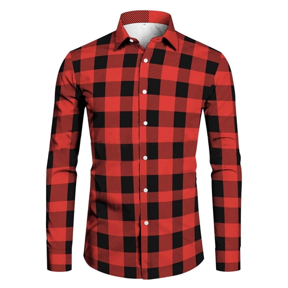 HOWPAY Lightweight Plaid Shirt Men Fall Clothes Button down Roll up Long Sleeve Checkered Shirts Regular Fit Oversized Casual Soft Tops Comfy Loose Fall Clothes Red L