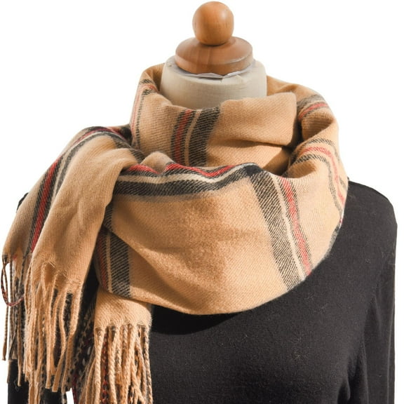 HOWPAY Lightweight Scarf for Women Plaid Long Soft Thick Scarves with Fringe Warm Oversized Blanket Cold Weather Causal Cozy Fall Winter Shawl Wraps