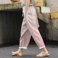 thumbnail image 1 of HOWPAY Linen Pants for Women Striped Relaxed Fit Wide Leg Elastic Waist Palazzo Trousers with Pockets Casual Summer Comfy Soft Baggy Pant Blue L, 1 of 5