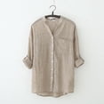 thumbnail image 1 of HOWPAY Linen Shirts for Women Summer Button down V Neck Shirts Office Long Sleeve Solid Color Tops Loose Fit Lightweight Casual Y2K Clothes Beige L, 1 of 3