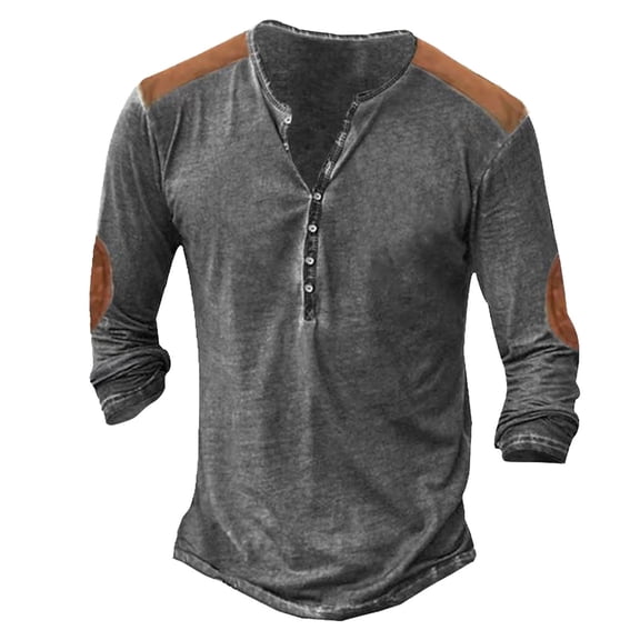 HOWPAY Long Sleeve Henley Shirts for Men Lightweight Solid Color Button down Basic Tops Casual Loose Fit Classic Tee Oversized Soft Fall Clothes Grey XXL