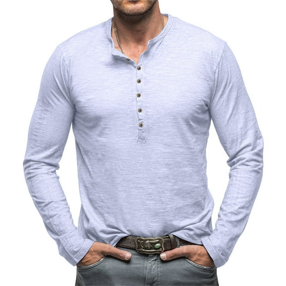 HOWPAY Long Sleeve Henley Shirts for Men Lightweight Solid Color Classic Tee Tops Casual Loose Fit Button down T-Shirts Oversized Fall Clothes White S