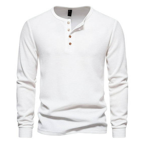HOWPAY Long Sleeve Henley Shirts for Men Lightweight Solid Color Tops Classic Casual Loose Fit Button down T-Shirts Oversized Comfy Fall Clothes White XL