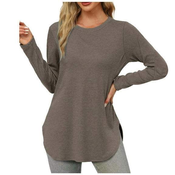 HOWPAY Long Sleeve Shirts for Women Crew Neck Slim Fit Stretchy Basic Tees Layer Solid Color Lightweight Tight Undershirts Casual Soft Y2K Clothes Coffee M
