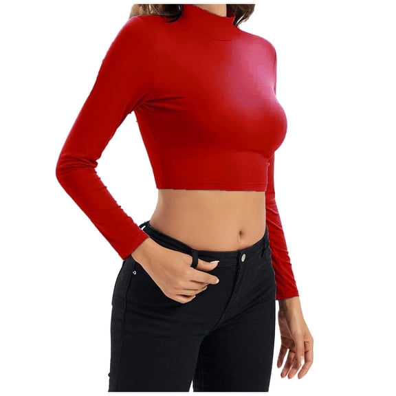 HOWPAY Long Sleeve Shirts for Women Round Neck Slim Fit Basic Tight Tees Layer Stretchy Solid Color Soft Underwear Tops Casual Lightweight Y2K Clothes Red XXL
