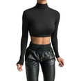 thumbnail image 1 of HOWPAY Long Sleeve Shirts for Women Soft Turtleneck Slim Fit Stretchy Crop Basic Tight Thermal Underwear Tops Casual Solid Color Going Out Y2K Clothes Black L, 1 of 6