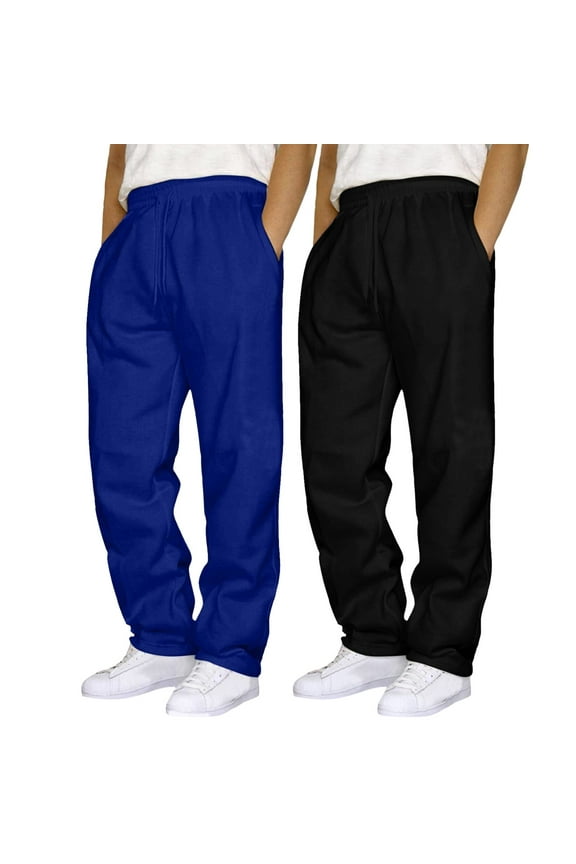Lounge Pants Men Elastic Waist Loose Fit Workout Pants with Pockets Solid Color Wide Leg Stretchy Comfy Soft Breathable Casual Slacks Blue L
